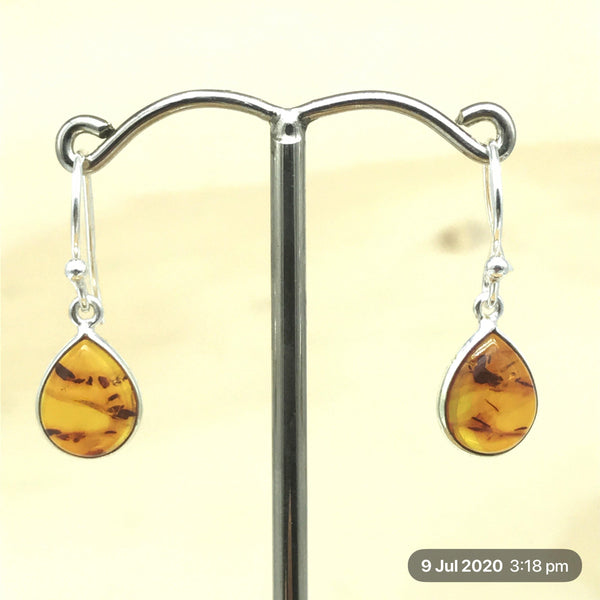 Sterling Silver Amber Teardrop Earrings - La Trobe Jewellery