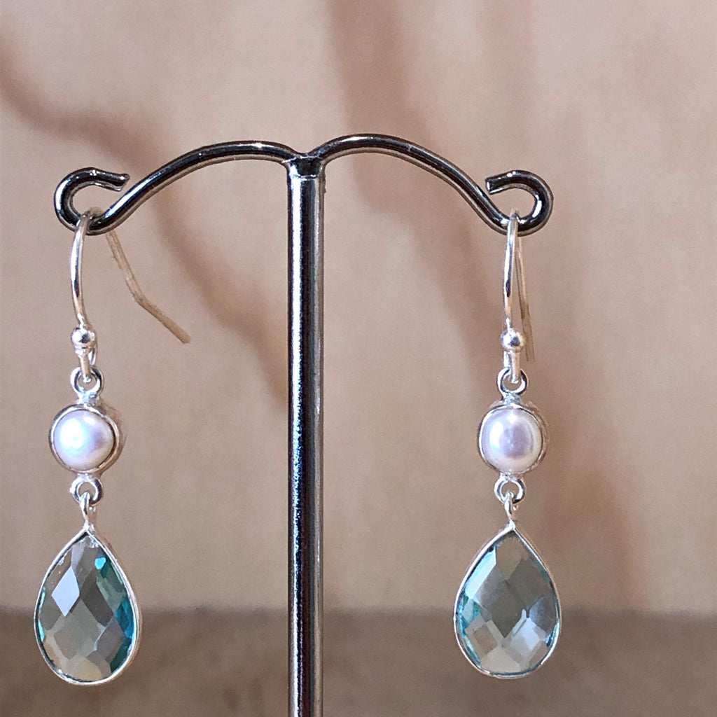 Sterling Silver Blue Topaz & Pearl Drop Earring - La Trobe Jewellery