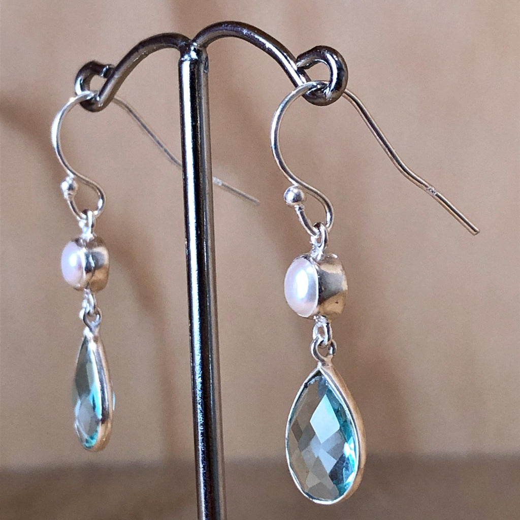 Sterling Silver Blue Topaz & Pearl Drop Earring - La Trobe Jewellery
