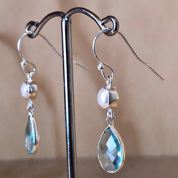 Sterling Silver Blue Topaz & Pearl Drop Earring - La Trobe Jewellery