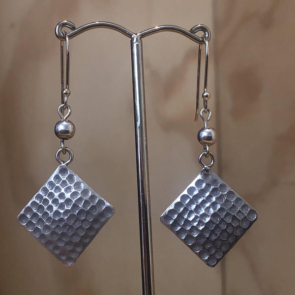 Sterling Silver Earrings hilltribe diamond shape beaten - La Trobe Jewellery