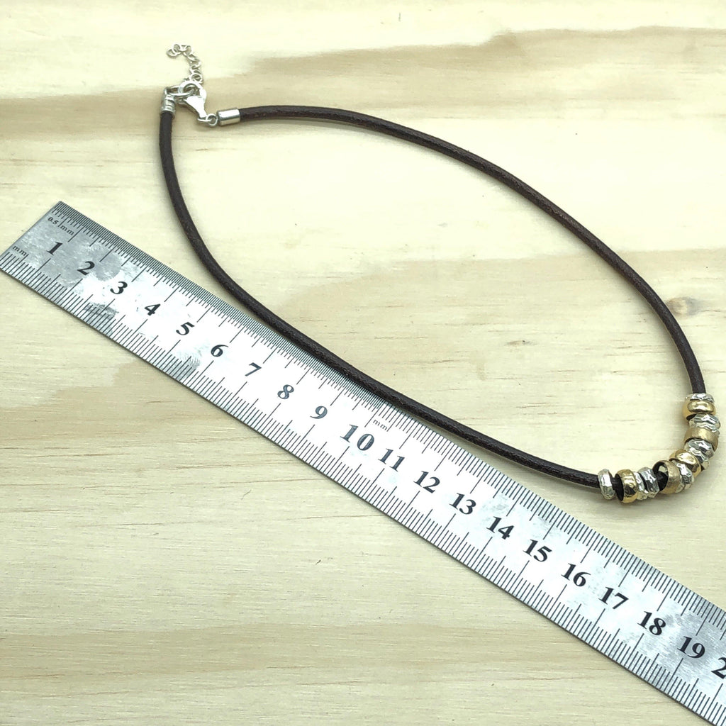 Sterling Silver, Gold & Leather Israeli Necklace - La Trobe Jewellery