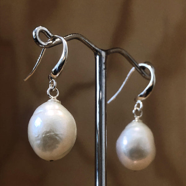 Sterling Silver Baroque White Pearl Drop Earring - La Trobe Jewellery