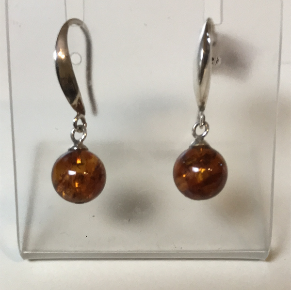 Sterling Silver Amber Ball Earrings - La Trobe Jewellery