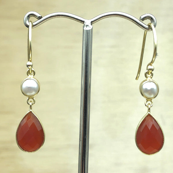 Sterling Silver Gold Pearl & Carnelian Teardrop Earring - La Trobe Jewellery
