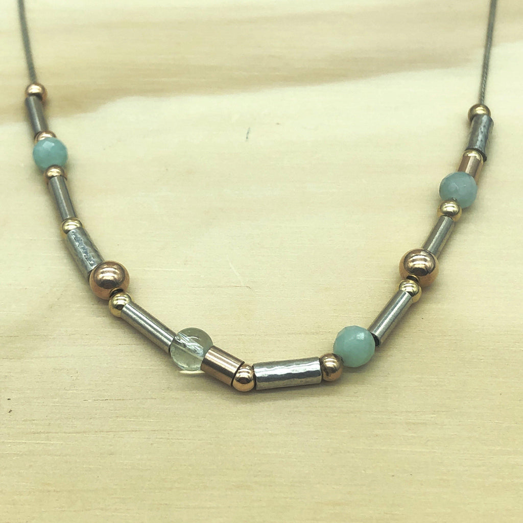 Sterling Silver, Gold and Agate Israeli Necklace - La Trobe Jewellery