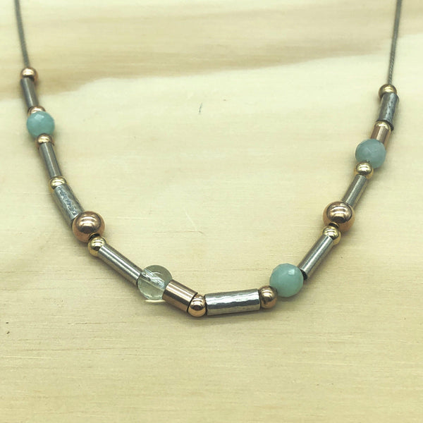 Sterling Silver, Gold and Agate Israeli Necklace - La Trobe Jewellery