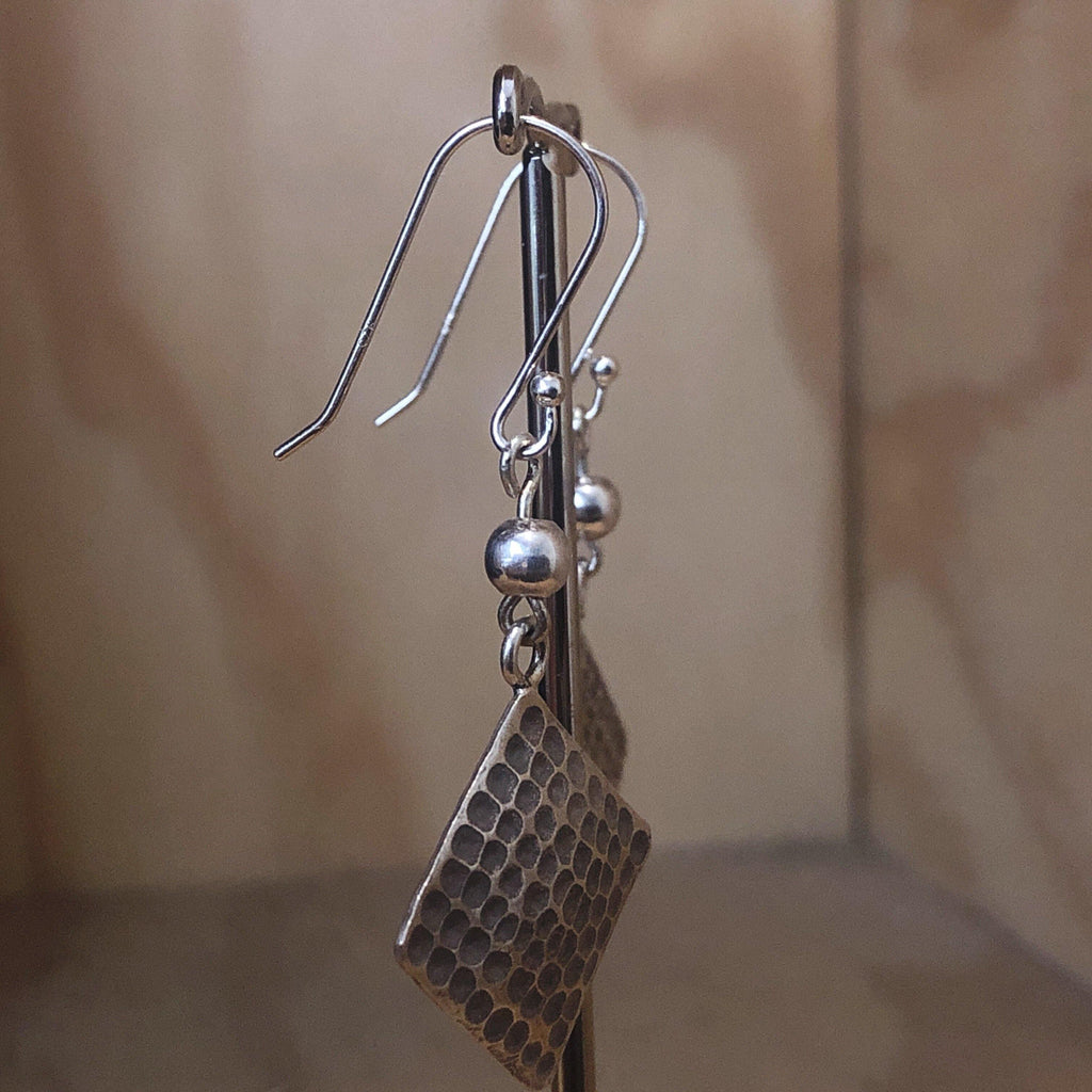 Sterling Silver Earrings hilltribe diamond shape beaten - La Trobe Jewellery