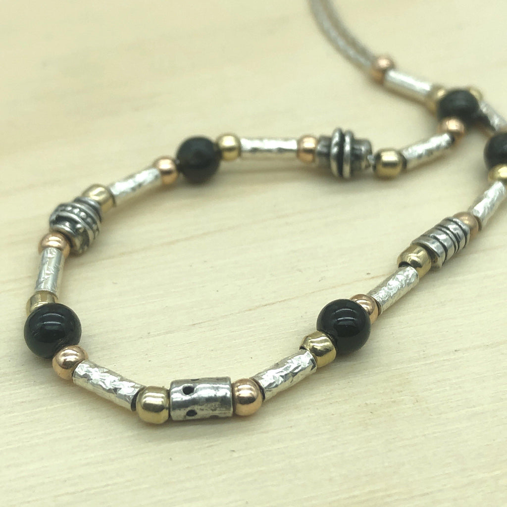 Sterling Silver, Gold & Onyx Israeli Necklace - La Trobe Jewellery
