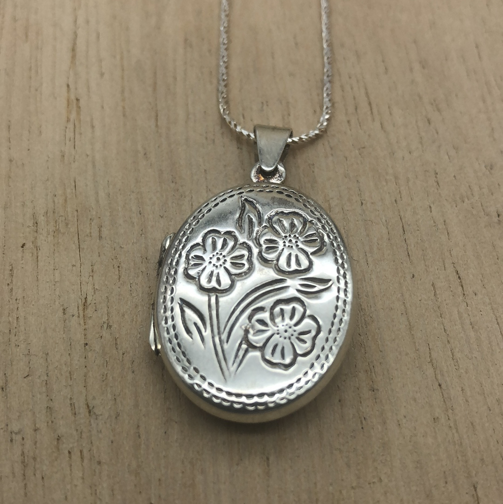 Sterling Silver Floral Oval Locket - La Trobe Jewellery