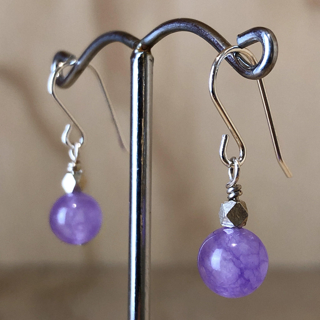 Sterling Silver stud amethyst cab & Hill Tribe bead - La Trobe Jewellery