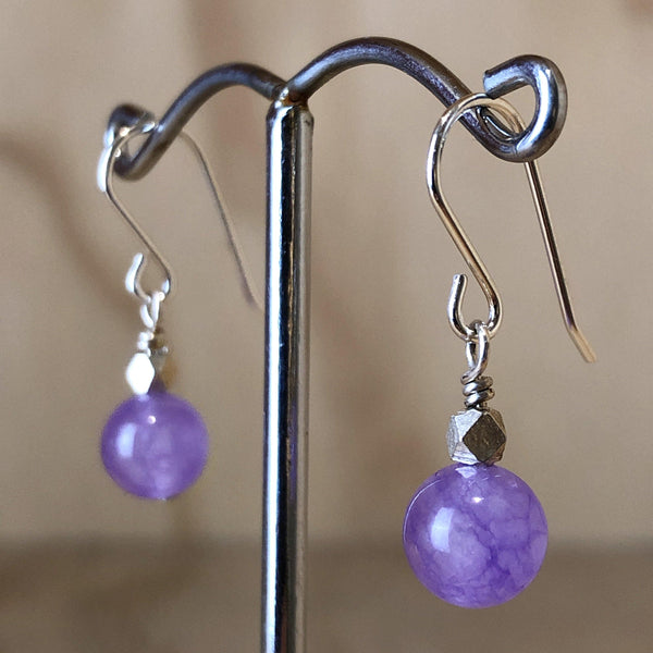 Sterling Silver stud amethyst cab & Hill Tribe bead - La Trobe Jewellery