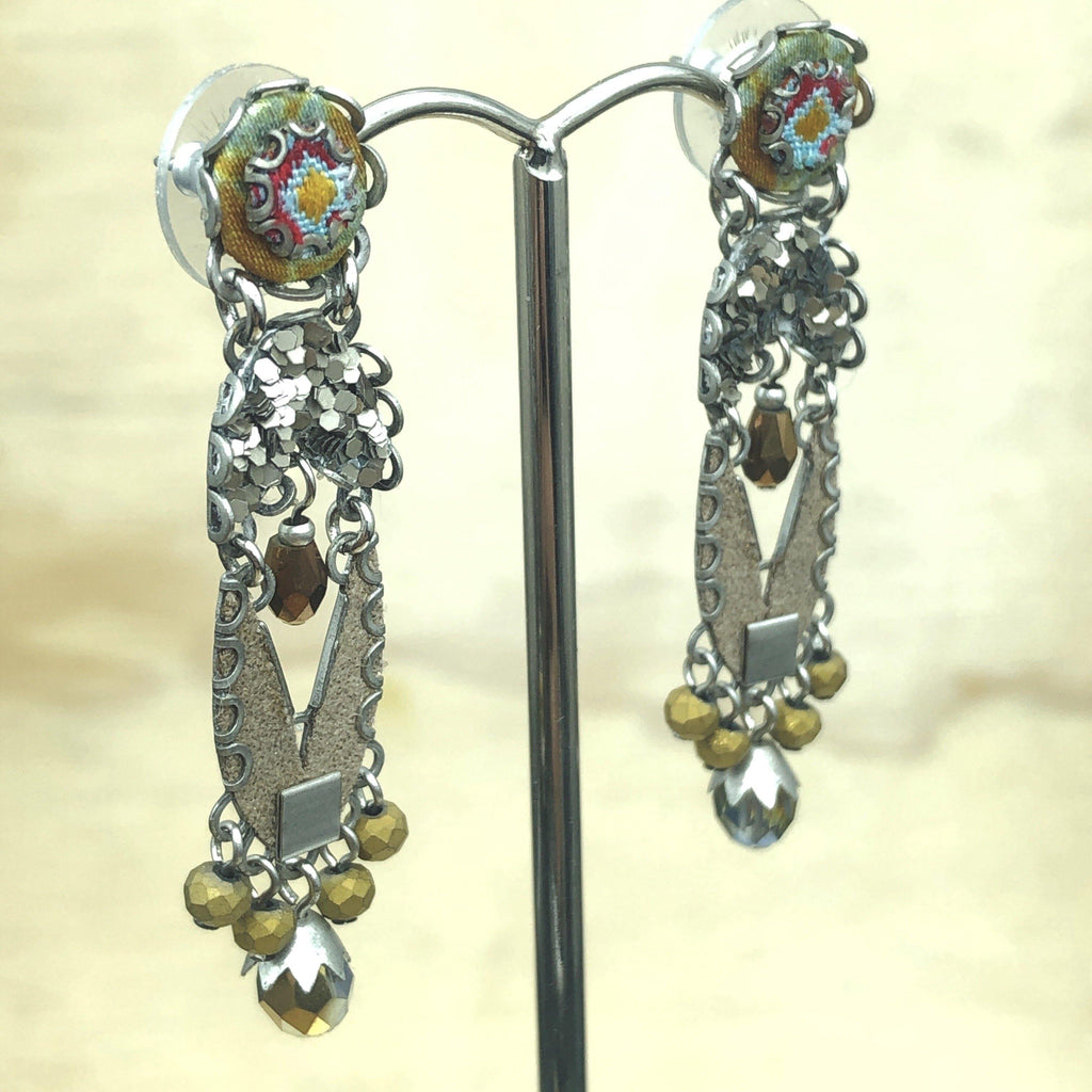 Ayala Bar Antique Gold & Silver Israeli Drop Earrings - La Trobe Jewellery