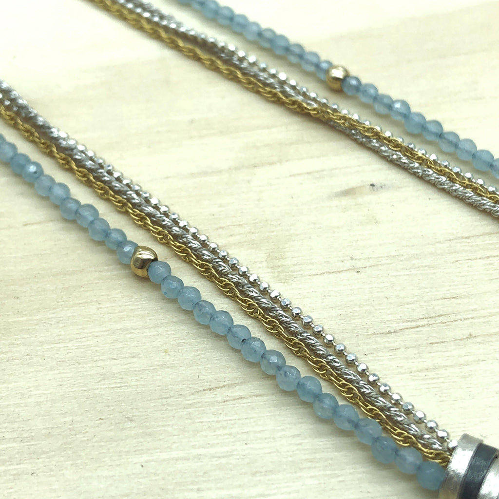 Sterling Silver, Gold & Chalcedony Israeli Necklace - La Trobe Jewellery