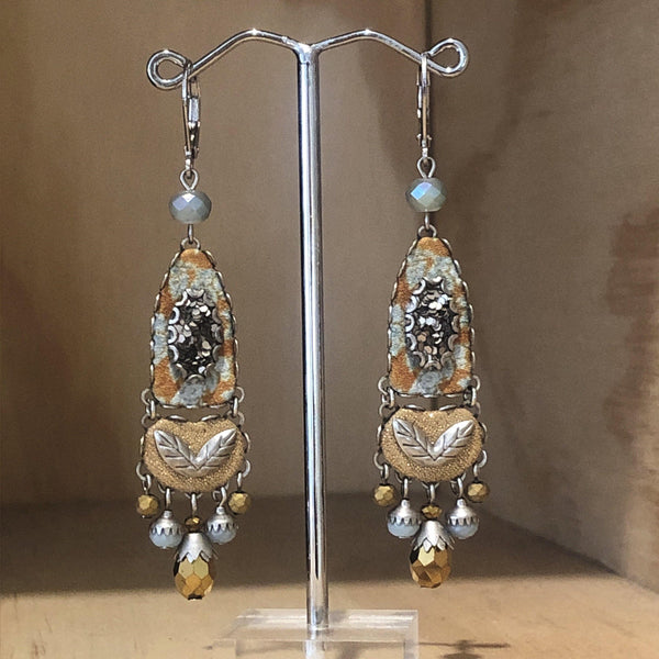 Ayala Bar Gold & Blue Grey Fabric Israeli Earrings - La Trobe Jewellery