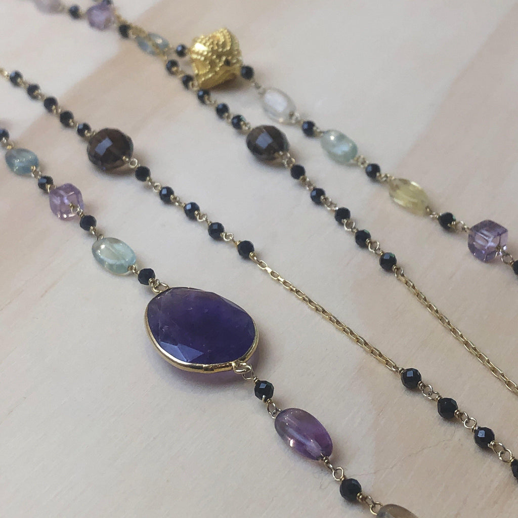 Gemstone Amethyst, Fluorite, Smokey Quartz Necklace - La Trobe Jewellery