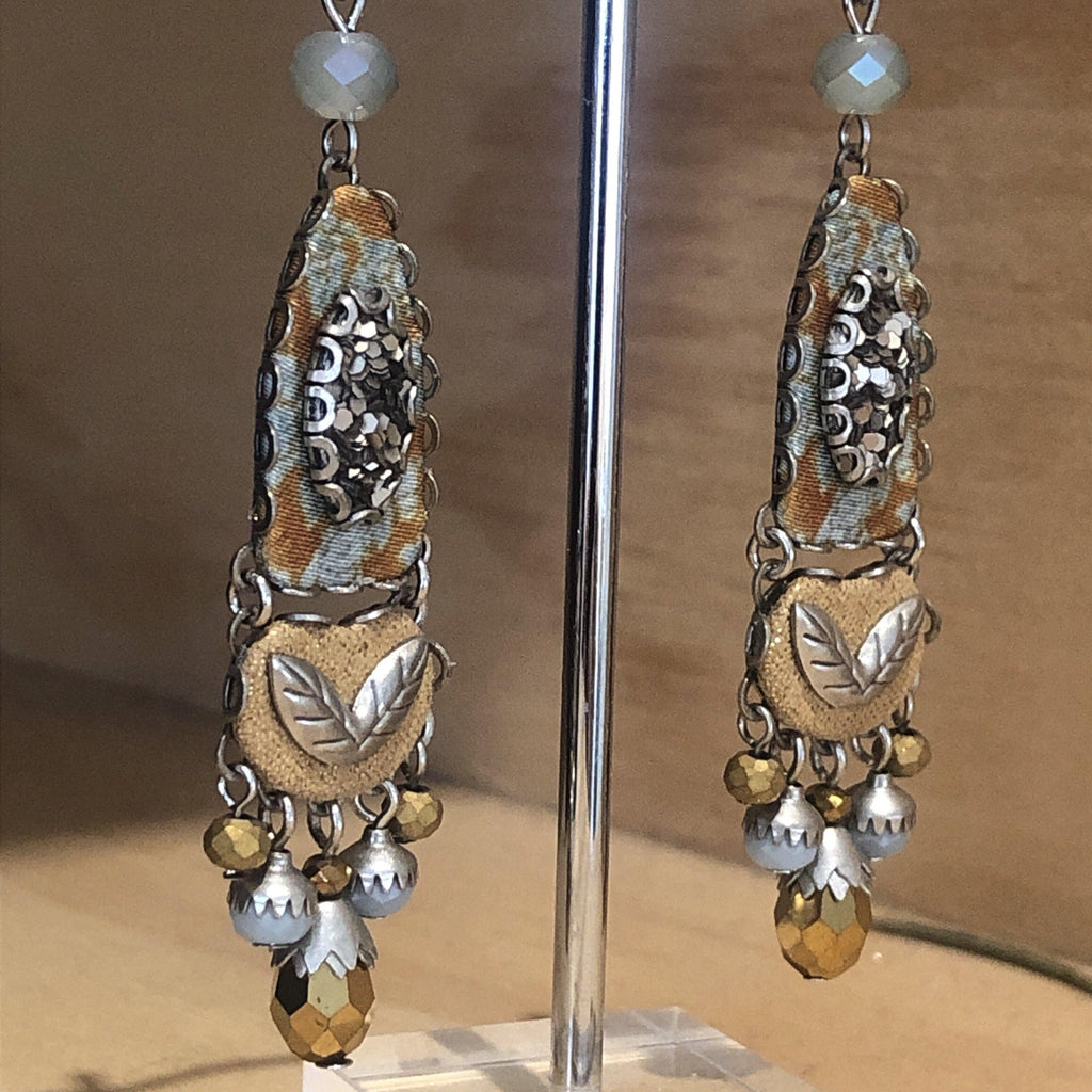 Ayala Bar Gold & Blue Grey Fabric Israeli Earrings - La Trobe Jewellery