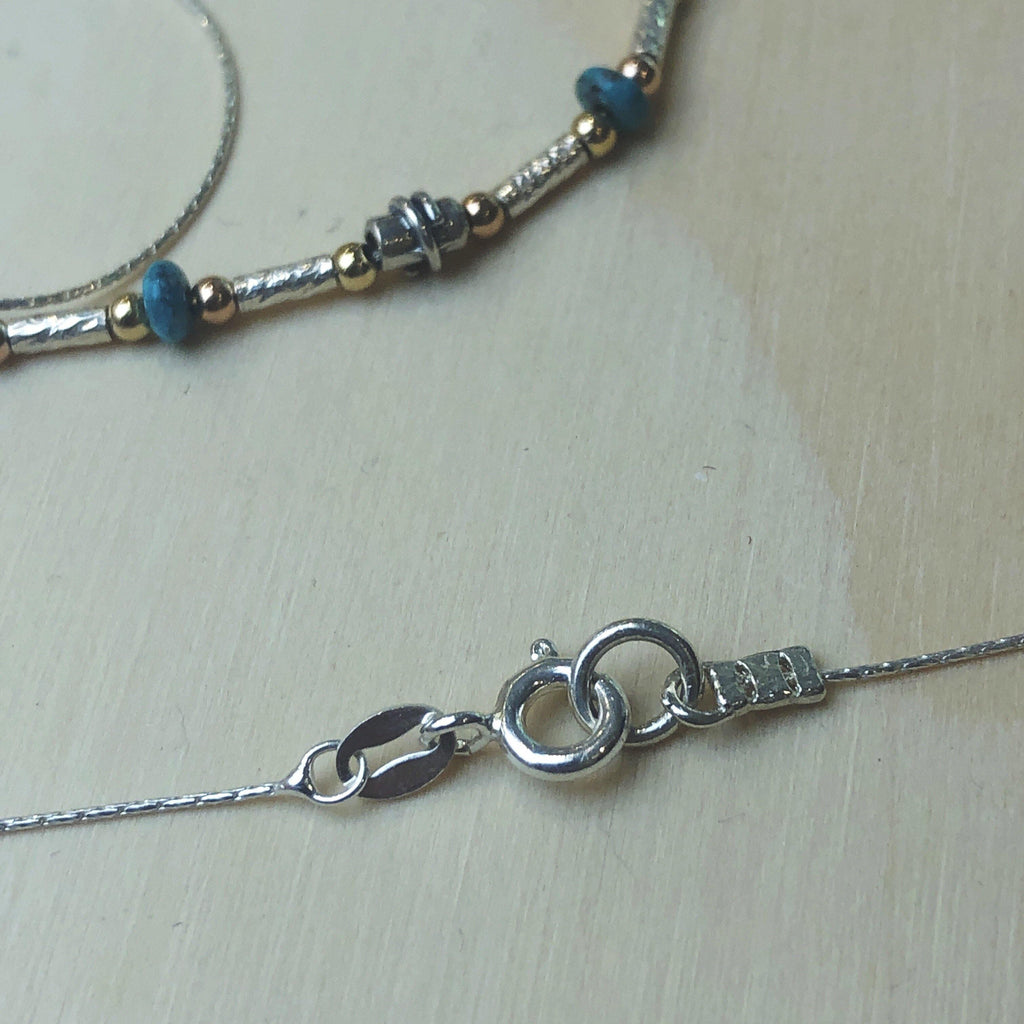 Necklace silv gold turq beads tubes isr - La Trobe Jewellery
