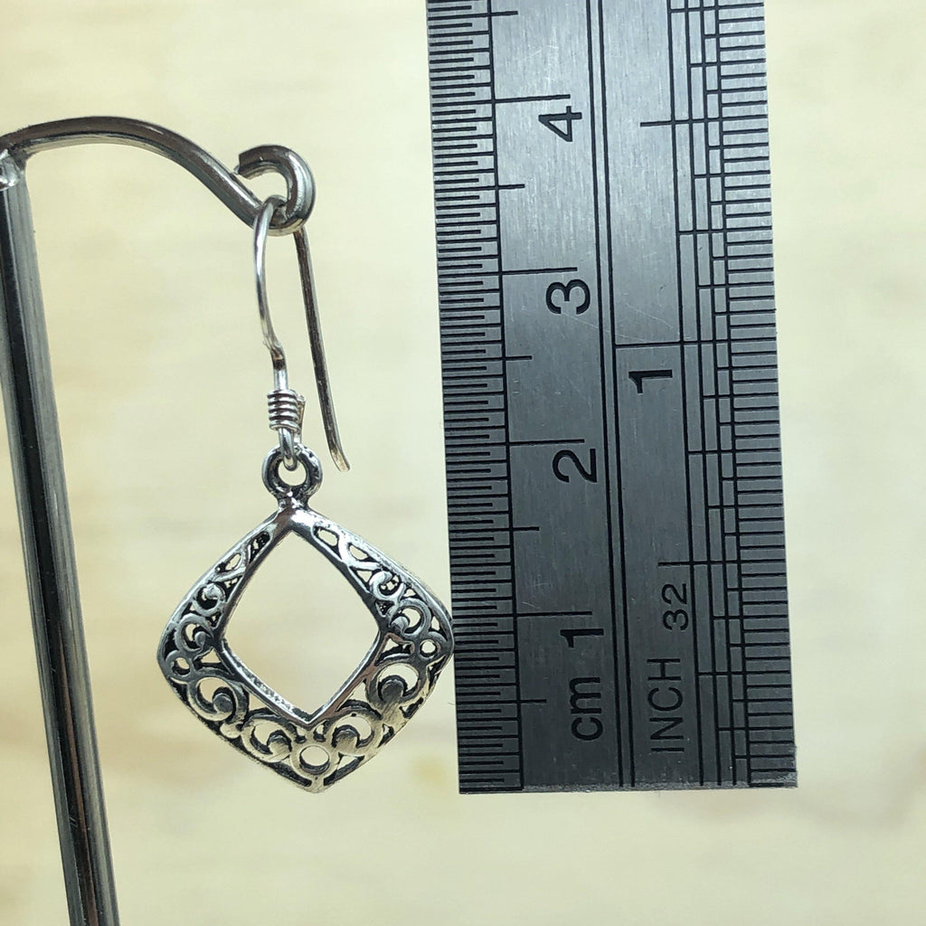 Sterling Silver Filigree Diamond Shaped Earrings - La Trobe Jewellery