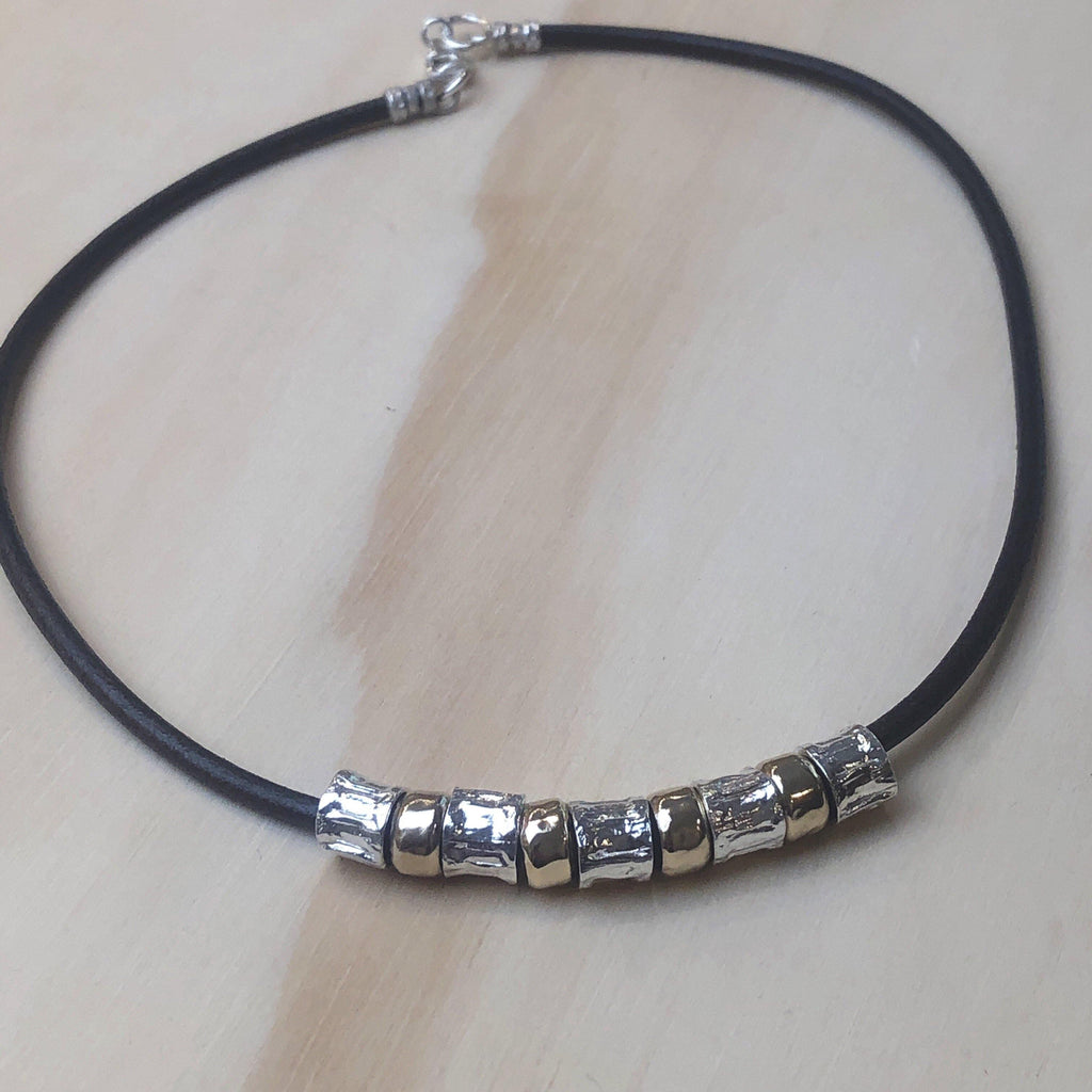 Sterling Silver Necklace cgold silver beads leather is - La Trobe Jewellery
