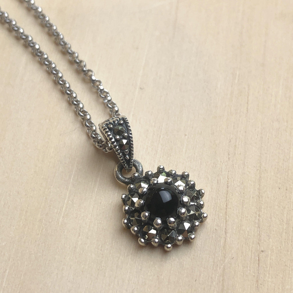 Gemstone Marcasite & Onyx Pendant - La Trobe Jewellery