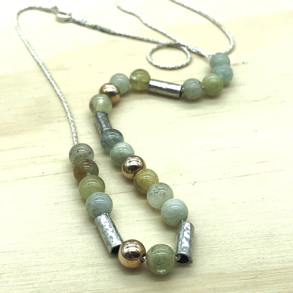Sterling Silver, Gold & Agate Israeli Necklace - La Trobe Jewellery