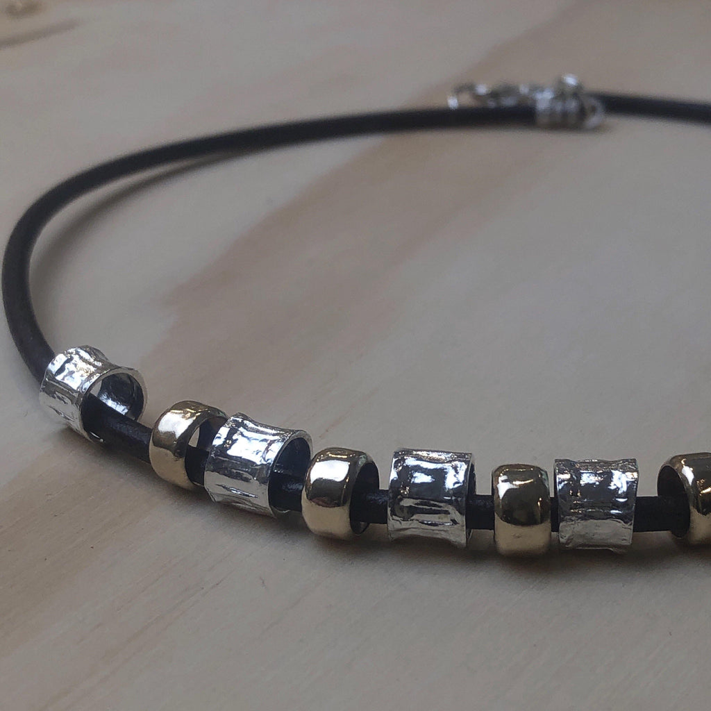 Sterling Silver Necklace cgold silver beads leather is - La Trobe Jewellery