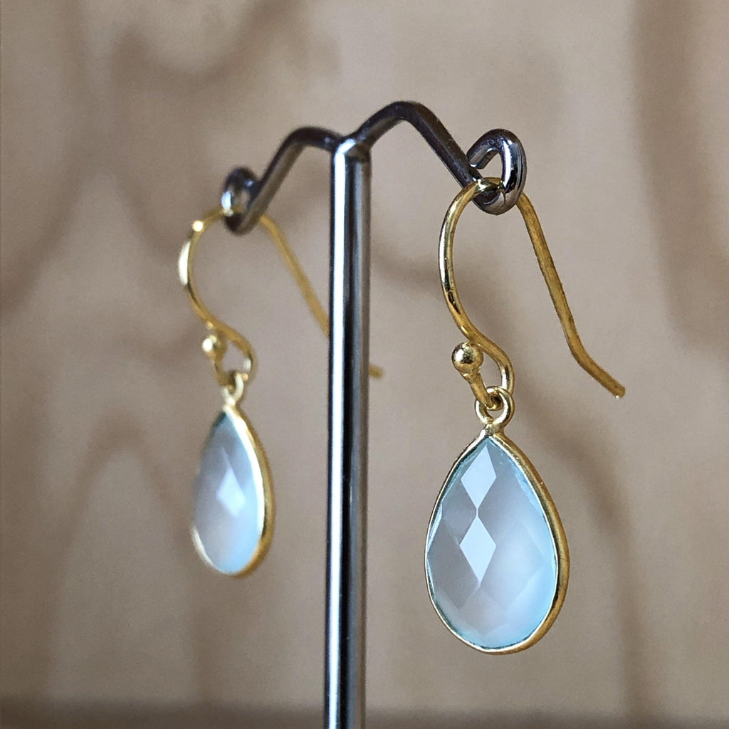 Yellow Gold Blue Chalcedony Drop Earring - La Trobe Jewellery