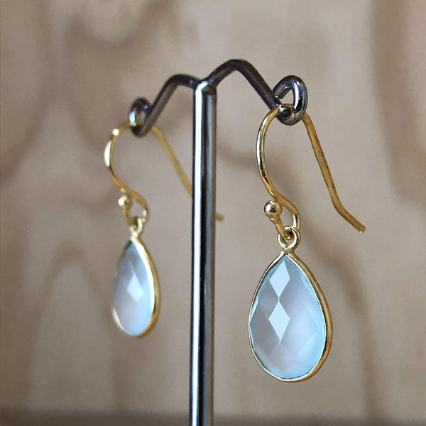 Yellow Gold Blue Chalcedony Drop Earring - La Trobe Jewellery