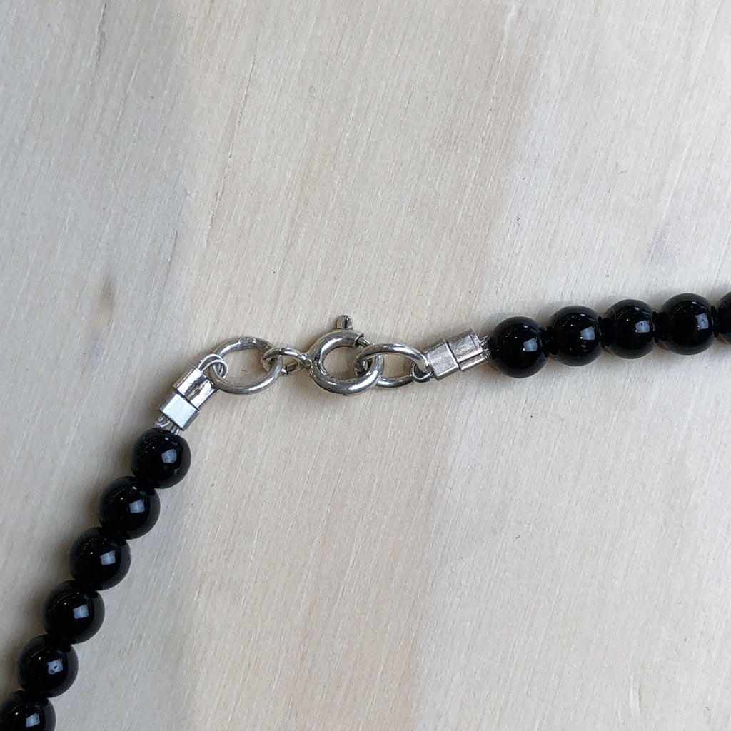Sterling Silver Necklace onyx cab, flower Pendant & daisies - La Trobe Jewellery