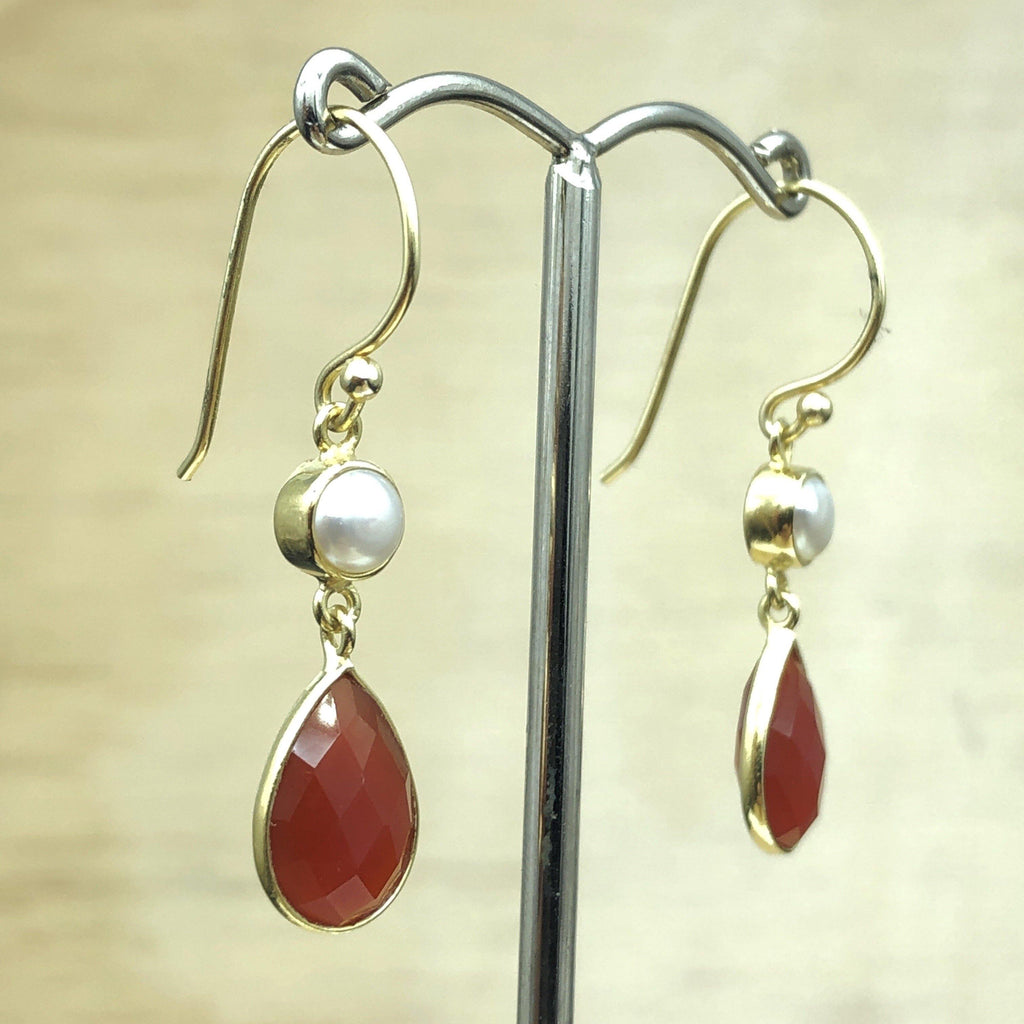 Sterling Silver Gold Pearl & Carnelian Teardrop Earring - La Trobe Jewellery