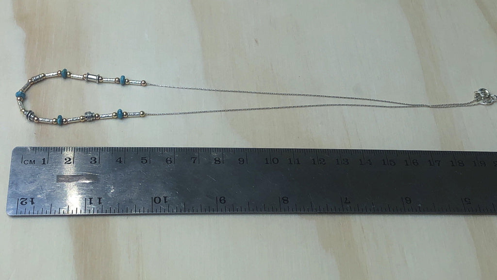 Necklace silv gold turq beads tubes isr - La Trobe Jewellery
