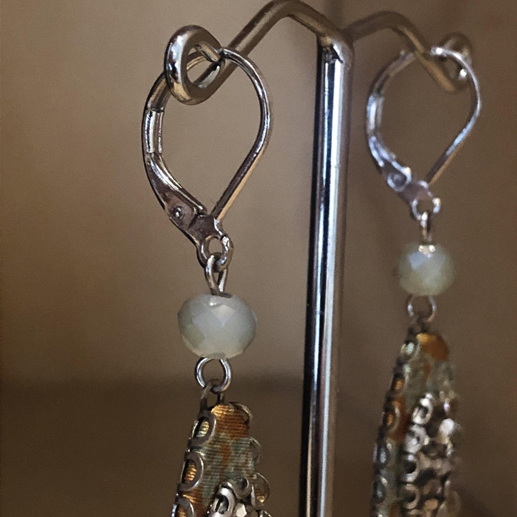 Ayala Bar Gold & Blue Grey Fabric Israeli Earrings - La Trobe Jewellery