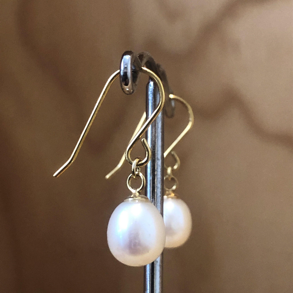 Gold Plated Earrings pearl white egg free hook P5 - La Trobe Jewellery