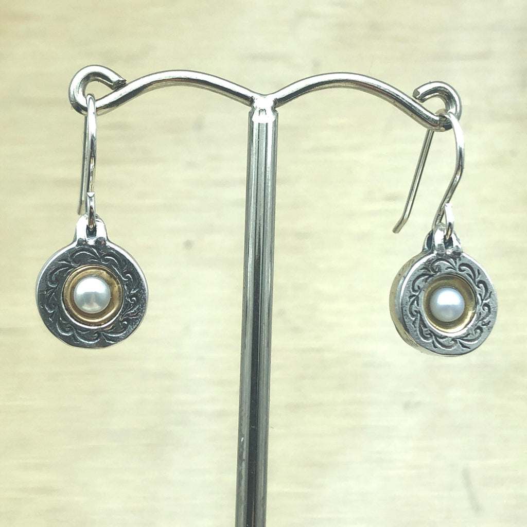 Sterling Silver, Gold & White Pearl Israeli Earrings - La Trobe Jewellery