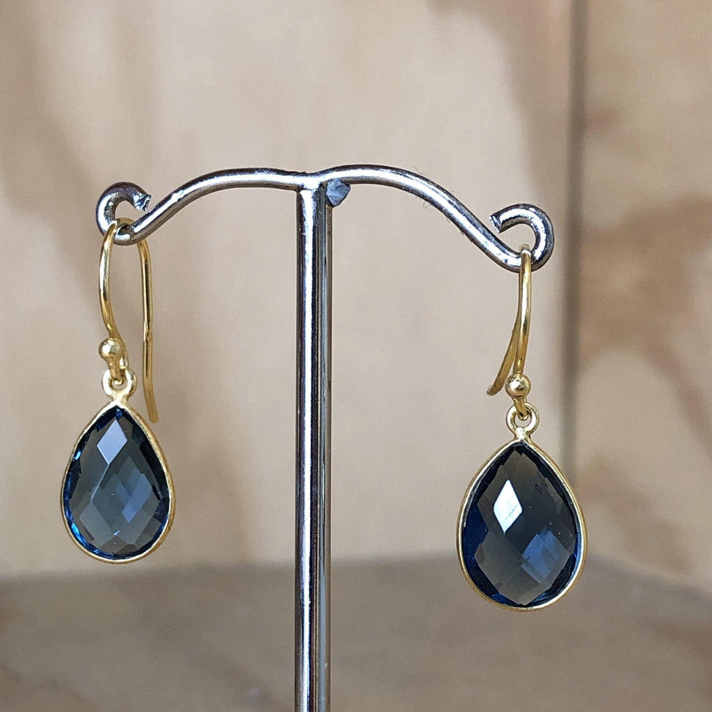 Sterling Silver gold plate Earrings blue agate faceted - La Trobe Jewellery