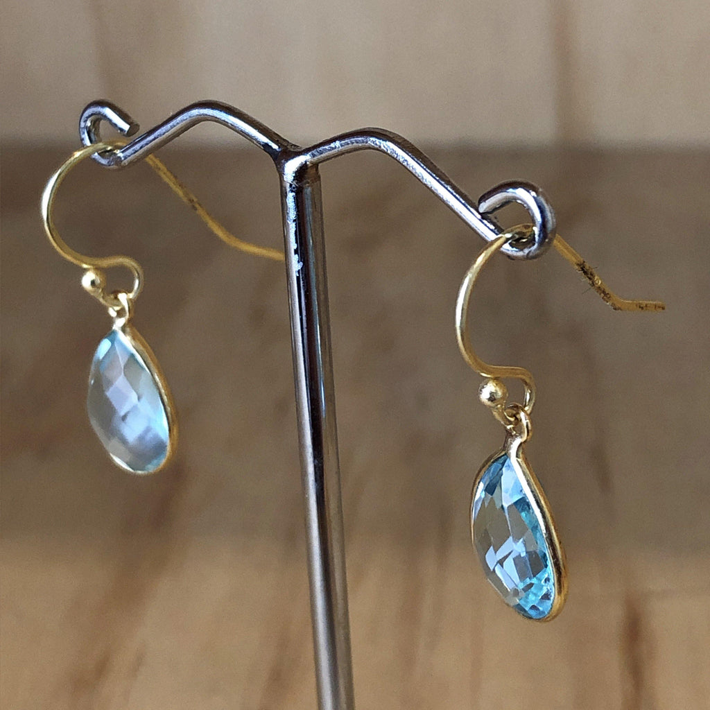 Sterling Silver Earrings 14ct YG topaz faceted tear - La Trobe Jewellery