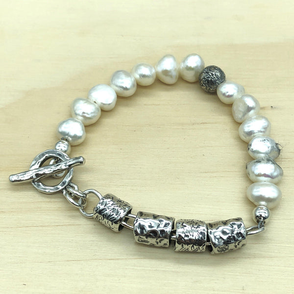 Sterling Silver & White Pearl Israeli Bracelet - La Trobe Jewellery