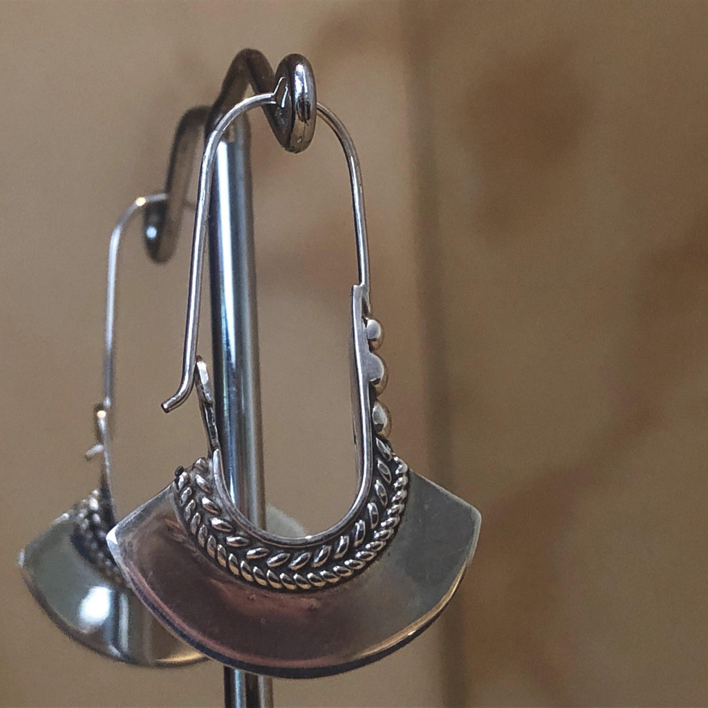 Sterling Silver Earrings adze shaped dot & twist shepard - La Trobe Jewellery