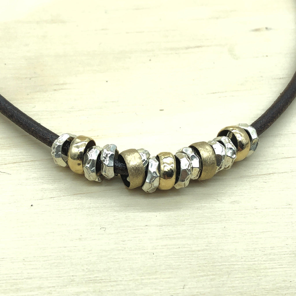 Sterling Silver, Gold & Leather Israeli Necklace - La Trobe Jewellery