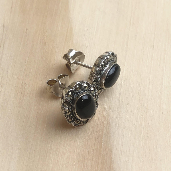 Sterling Silver stud gem & marc oval floral - La Trobe Jewellery