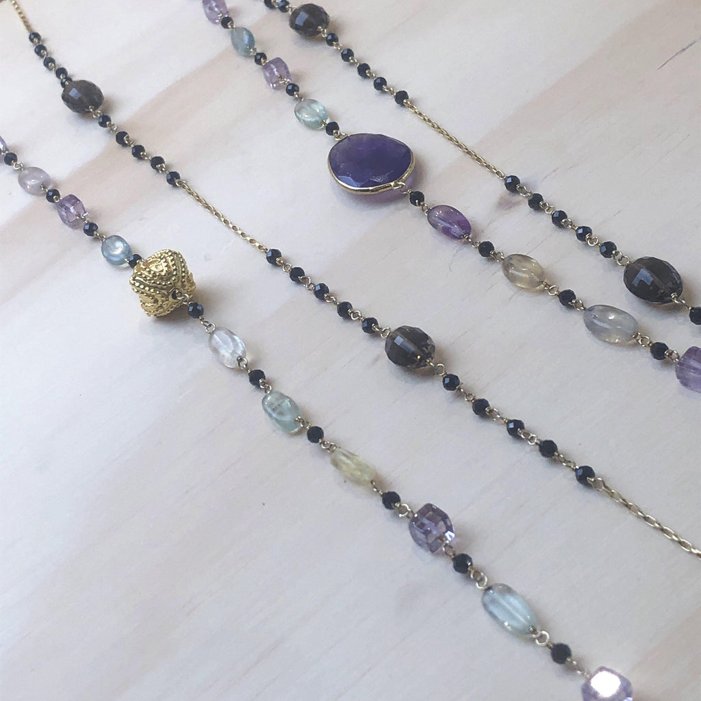 Gemstone Amethyst, Fluorite, Smokey Quartz Necklace - La Trobe Jewellery