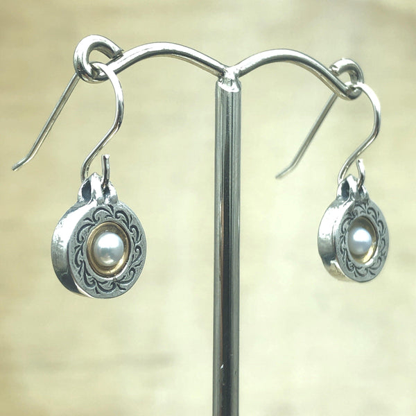 Sterling Silver, Gold & White Pearl Israeli Earrings - La Trobe Jewellery