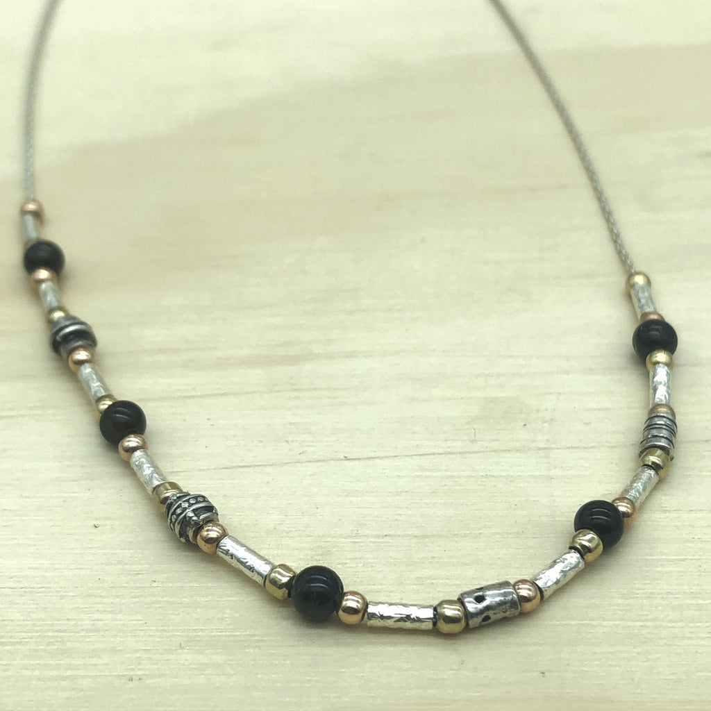 Sterling Silver, Gold & Onyx Israeli Necklace - La Trobe Jewellery