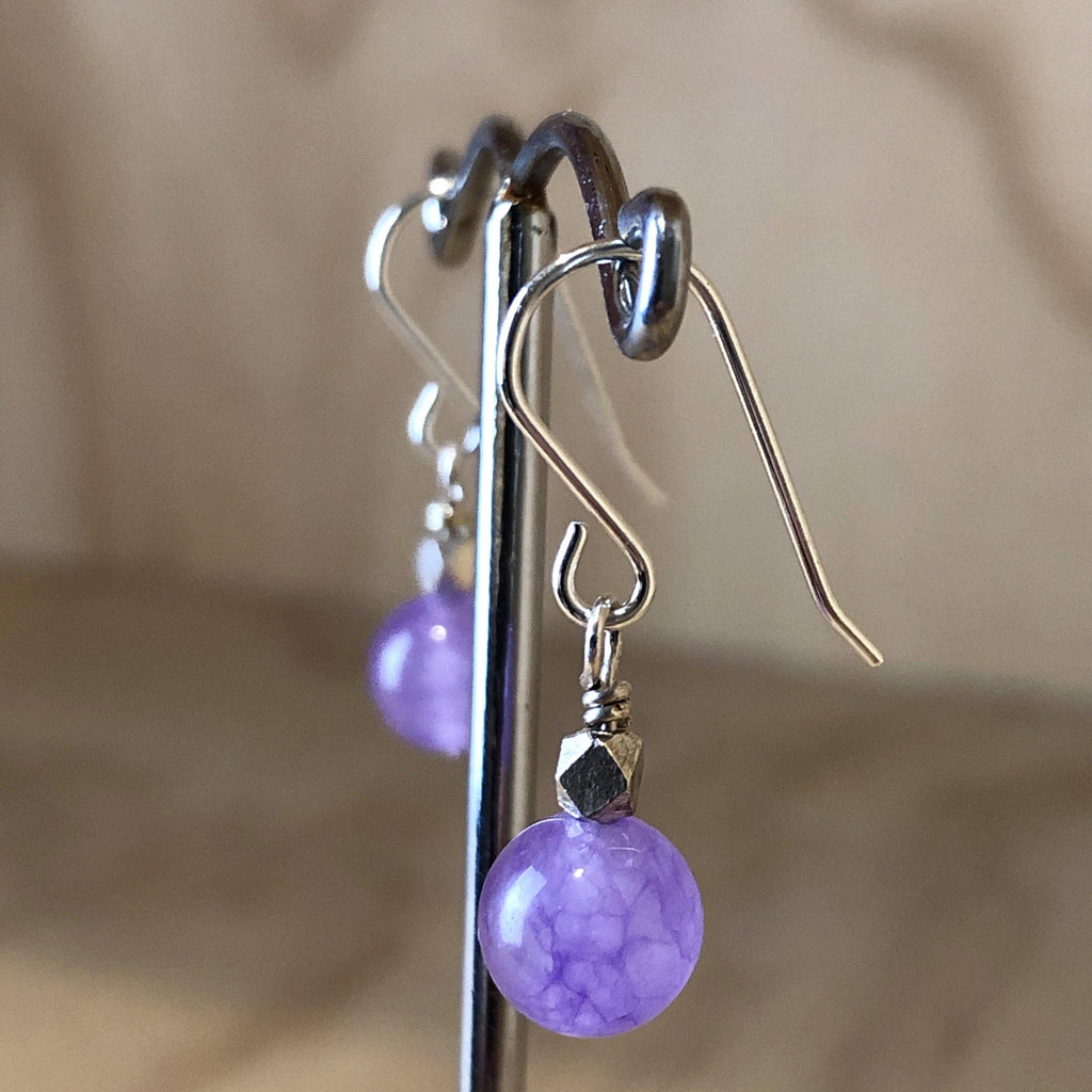 Sterling Silver stud amethyst cab & Hill Tribe bead - La Trobe Jewellery