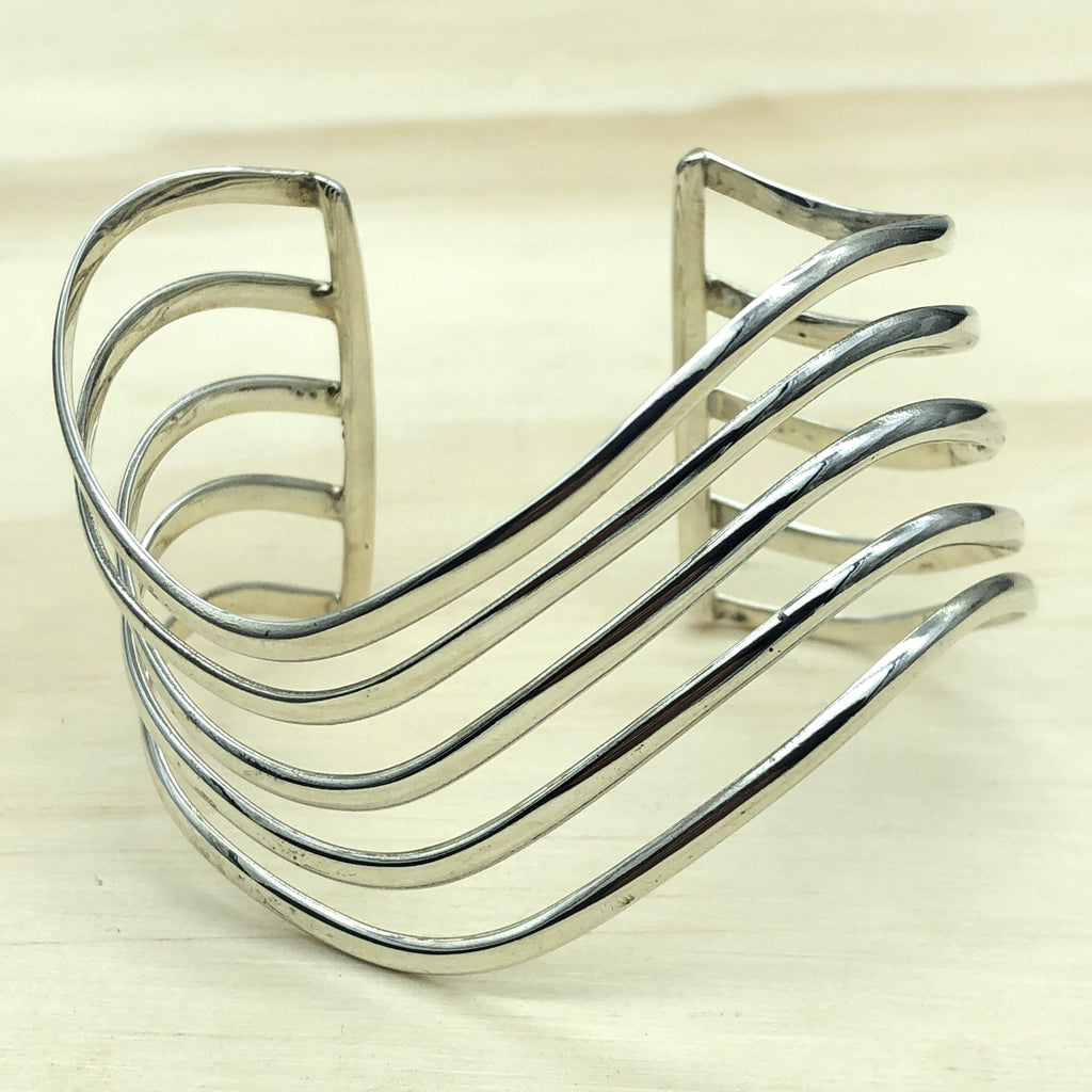 Sterling Silver 5 Band Plain Wave Cuff - La Trobe Jewellery