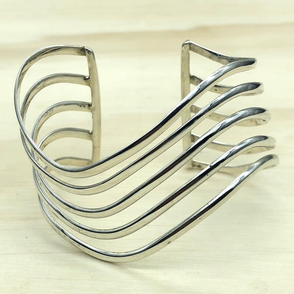 Sterling Silver 5 Band Plain Wave Cuff - La Trobe Jewellery