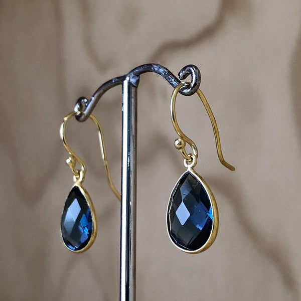 Sterling Silver gold plate Earrings blue agate faceted - La Trobe Jewellery