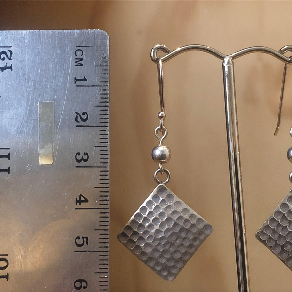 Sterling Silver Earrings hilltribe diamond shape beaten - La Trobe Jewellery