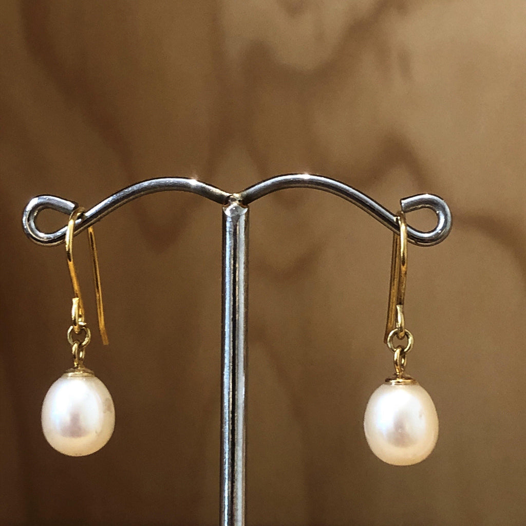 Gold Plated Earrings pearl white egg free hook P5 - La Trobe Jewellery